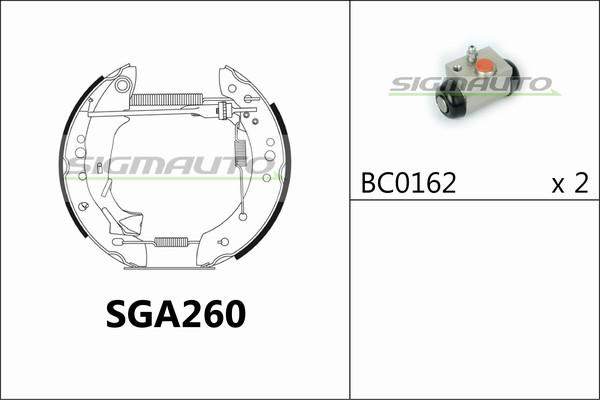 SIGMAUTO SGA260 - Комплект тормозных колодок, барабанные autospares.lv