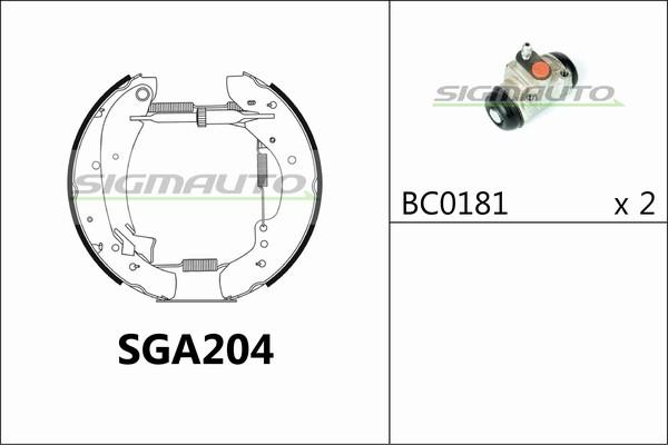 SIGMAUTO SGA204 - Комплект тормозных колодок, барабанные autospares.lv