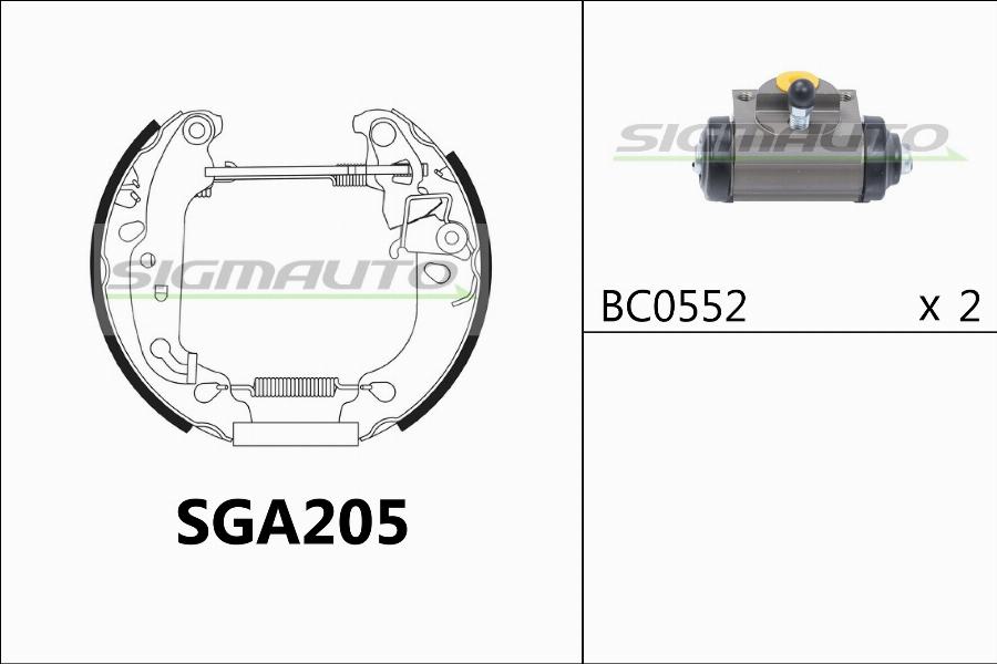 SIGMAUTO SGA205 - Комплект тормозных колодок, барабанные autospares.lv