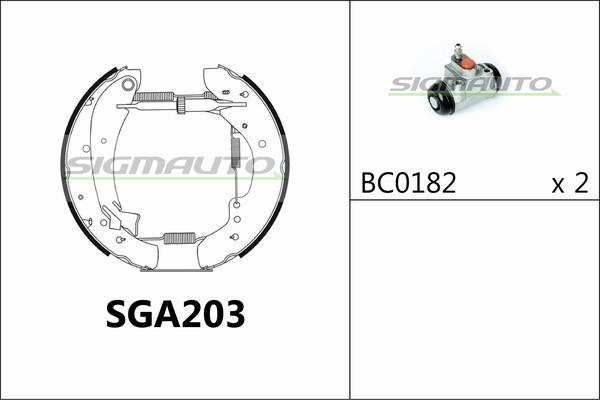 SIGMAUTO SGA203 - Комплект тормозных колодок, барабанные autospares.lv