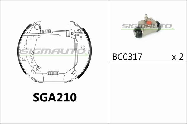 SIGMAUTO SGA210 - Комплект тормозных колодок, барабанные autospares.lv