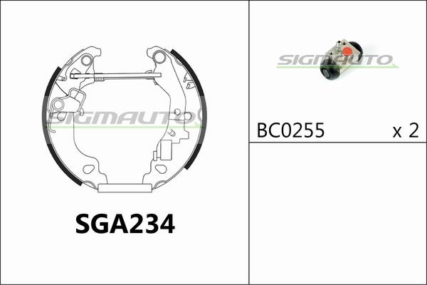 SIGMAUTO SGA234 - Комплект тормозных колодок, барабанные autospares.lv