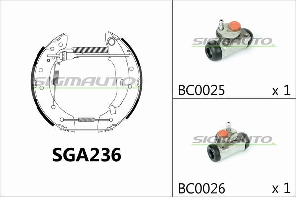 SIGMAUTO SGA236 - Комплект тормозных колодок, барабанные autospares.lv