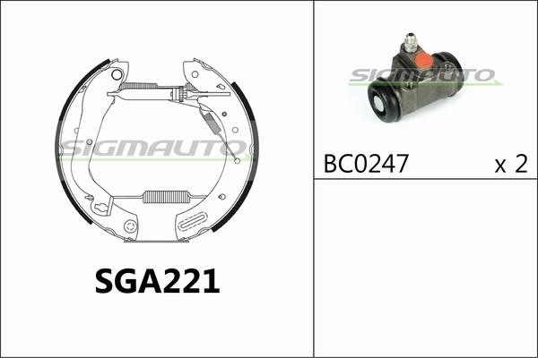 SIGMAUTO SGA221 - Комплект тормозных колодок, барабанные autospares.lv