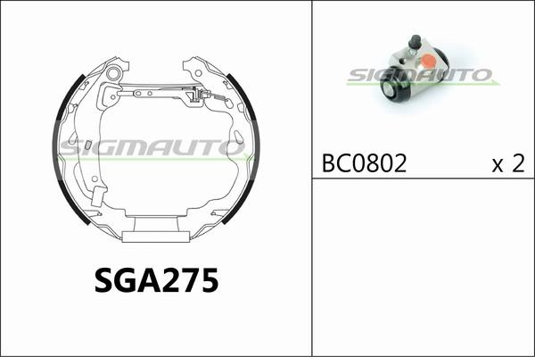 SIGMAUTO SGA275 - Комплект тормозных колодок, барабанные autospares.lv