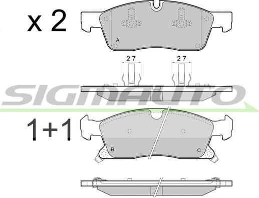 SIGMAUTO SPB460 - Тормозные колодки, дисковые, комплект autospares.lv