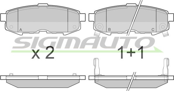 SIGMAUTO SPB233 - Тормозные колодки, дисковые, комплект autospares.lv