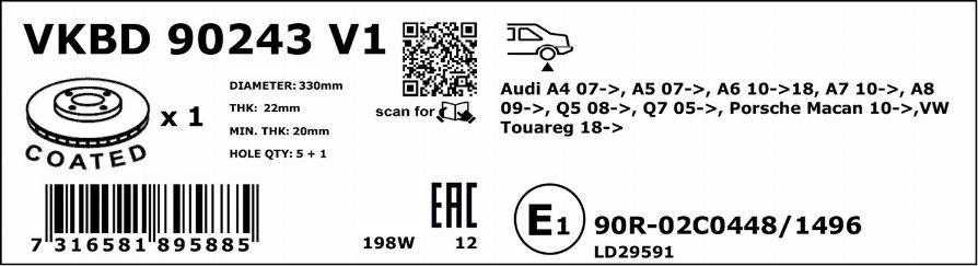 SKF VKBD 90243 V1 - Тормозной диск autospares.lv