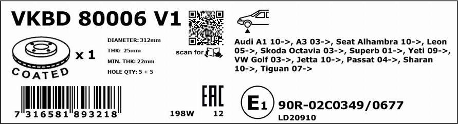 SKF VKBD 80006 V1 - Тормозной диск autospares.lv