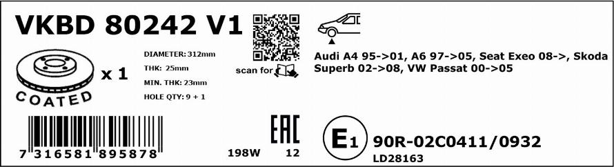 SKF VKBD 80242 V1 - Тормозной диск autospares.lv