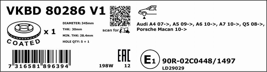 SKF VKBD 80286 V1 - Тормозной диск autospares.lv