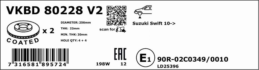 SKF VKBD 80228 V2 - Тормозной диск autospares.lv