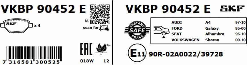 SKF VKBP 90452 E - Тормозные колодки, дисковые, комплект autospares.lv