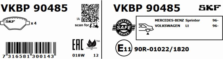 SKF VKBP 90485 - Тормозные колодки, дисковые, комплект autospares.lv