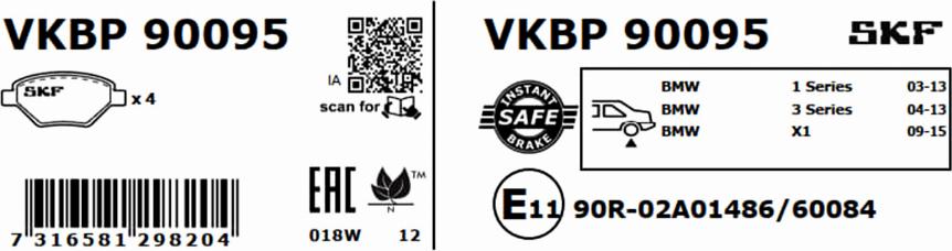 SKF VKBP 90095 - Тормозные колодки, дисковые, комплект autospares.lv