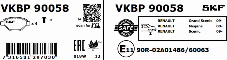 SKF VKBP 90058 - Тормозные колодки, дисковые, комплект autospares.lv