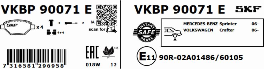 SKF VKBP 90071 E - Тормозные колодки, дисковые, комплект autospares.lv