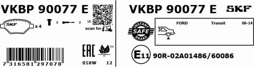 SKF VKBP 90077 E - Тормозные колодки, дисковые, комплект autospares.lv