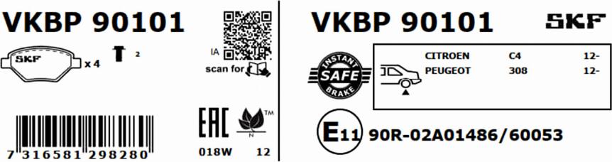 SKF VKBP 90101 - Тормозные колодки, дисковые, комплект autospares.lv