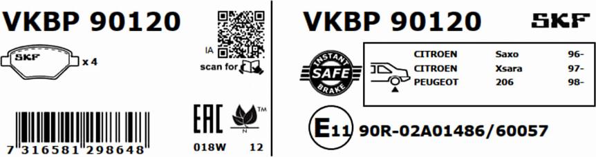 SKF VKBP 90120 - Тормозные колодки, дисковые, комплект autospares.lv