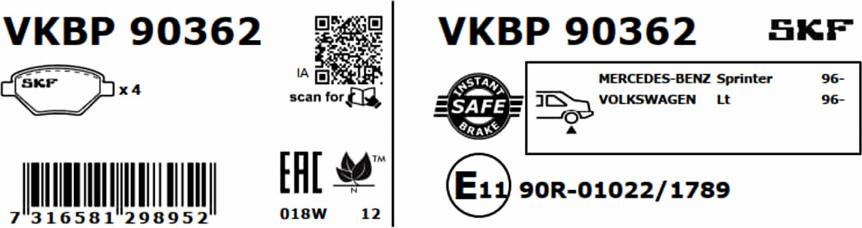 SKF VKBP 90362 - Тормозные колодки, дисковые, комплект autospares.lv