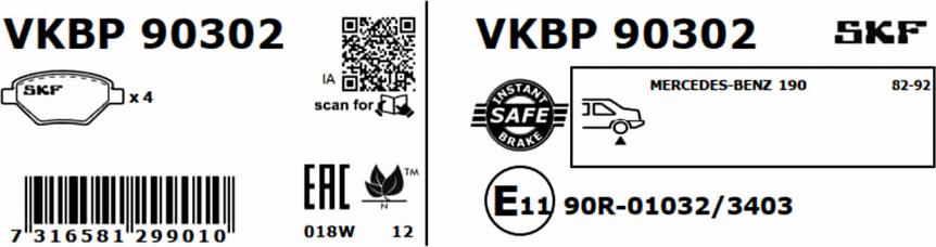 SKF VKBP 90302 - Тормозные колодки, дисковые, комплект autospares.lv