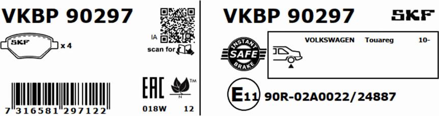 SKF VKBP 90297 - Тормозные колодки, дисковые, комплект autospares.lv