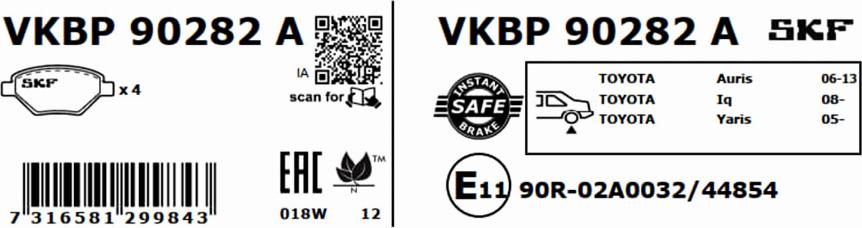 SKF VKBP 90282 A - Тормозные колодки, дисковые, комплект autospares.lv