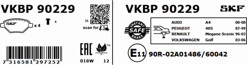 SKF VKBP 90229 - Тормозные колодки, дисковые, комплект autospares.lv
