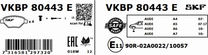 SKF VKBP 80443 E - Тормозные колодки, дисковые, комплект autospares.lv