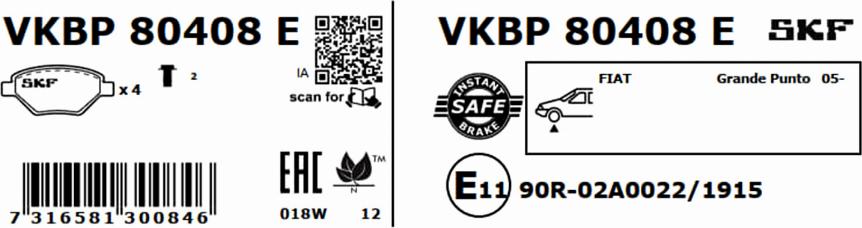 SKF VKBP 80408 E - Тормозные колодки, дисковые, комплект autospares.lv