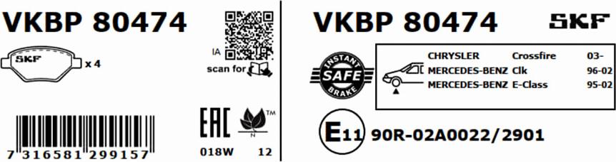 SKF VKBP 80474 - Тормозные колодки, дисковые, комплект autospares.lv