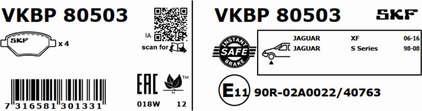 SKF VKBP 80503 - Тормозные колодки, дисковые, комплект autospares.lv