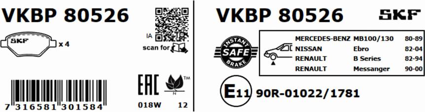 SKF VKBP 80526 - Тормозные колодки, дисковые, комплект autospares.lv