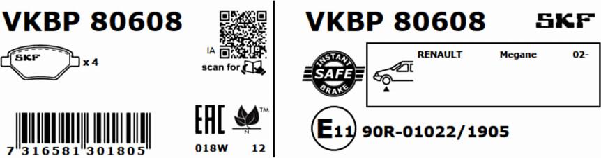 SKF VKBP 80608 - Тормозные колодки, дисковые, комплект autospares.lv