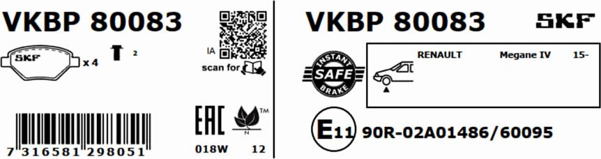 SKF VKBP 80083 - Тормозные колодки, дисковые, комплект autospares.lv