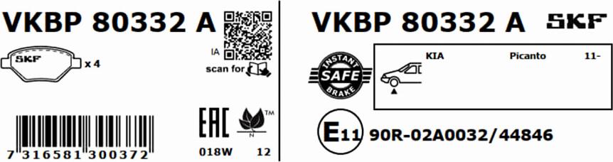 SKF VKBP 80332 A - Тормозные колодки, дисковые, комплект autospares.lv