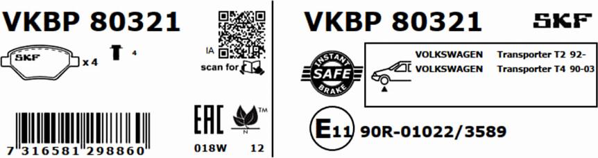 SKF VKBP 80321 - Тормозные колодки, дисковые, комплект autospares.lv