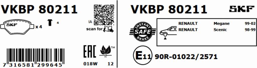 SKF VKBP 80211 - Тормозные колодки, дисковые, комплект autospares.lv