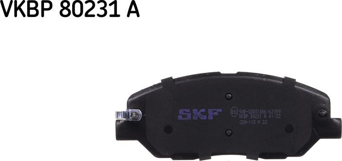 SKF VKBP 80231 A - Тормозные колодки, дисковые, комплект autospares.lv