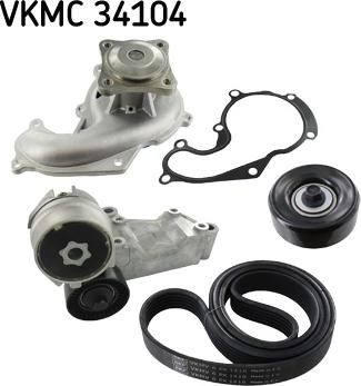 SKF VKMC 34104 - Водяной насос + комплект ручейковых ремней autospares.lv