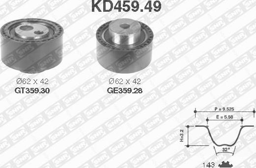 SNR KD459.49 - Комплект зубчатого ремня ГРМ autospares.lv