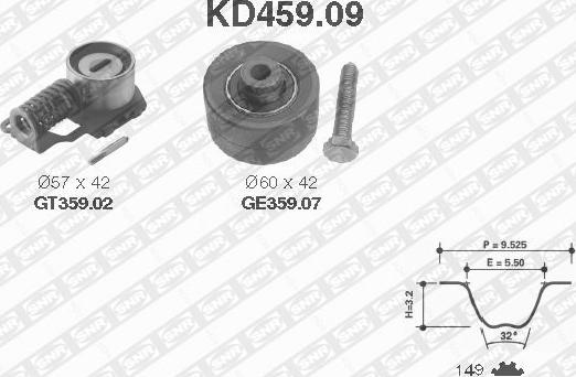 SNR KD459.09 - Комплект зубчатого ремня ГРМ autospares.lv