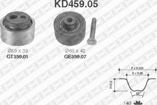 SNR KD459.05 - Комплект зубчатого ремня ГРМ autospares.lv