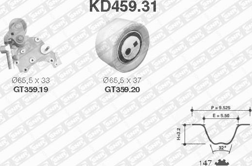 SNR KD459.31 - Комплект зубчатого ремня ГРМ autospares.lv