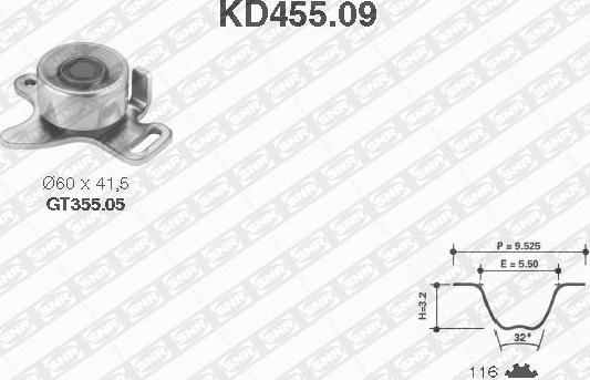 SNR KD455.09 - Комплект зубчатого ремня ГРМ autospares.lv