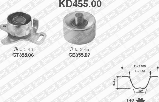 SNR KD455.00 - Комплект зубчатого ремня ГРМ autospares.lv