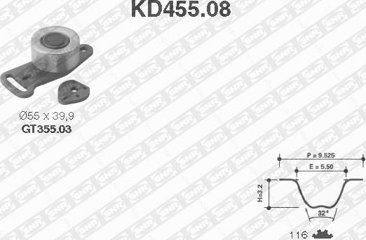 SNR KD455.08 - Комплект зубчатого ремня ГРМ autospares.lv