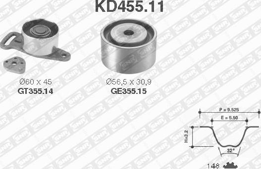 SNR KD455.11 - Комплект зубчатого ремня ГРМ autospares.lv