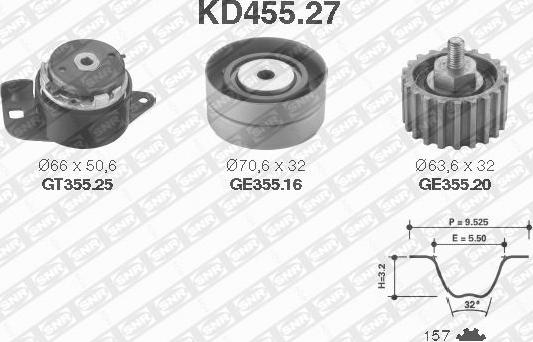 SNR KD455.27 - Комплект зубчатого ремня ГРМ autospares.lv